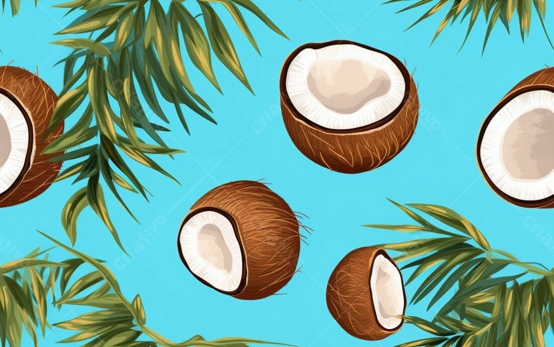Textura Coco e Folhas para Fundo Tropical