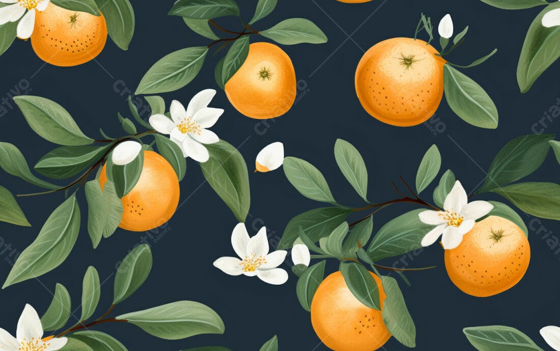 Textura Floral Laranjas e Flores para Fundo