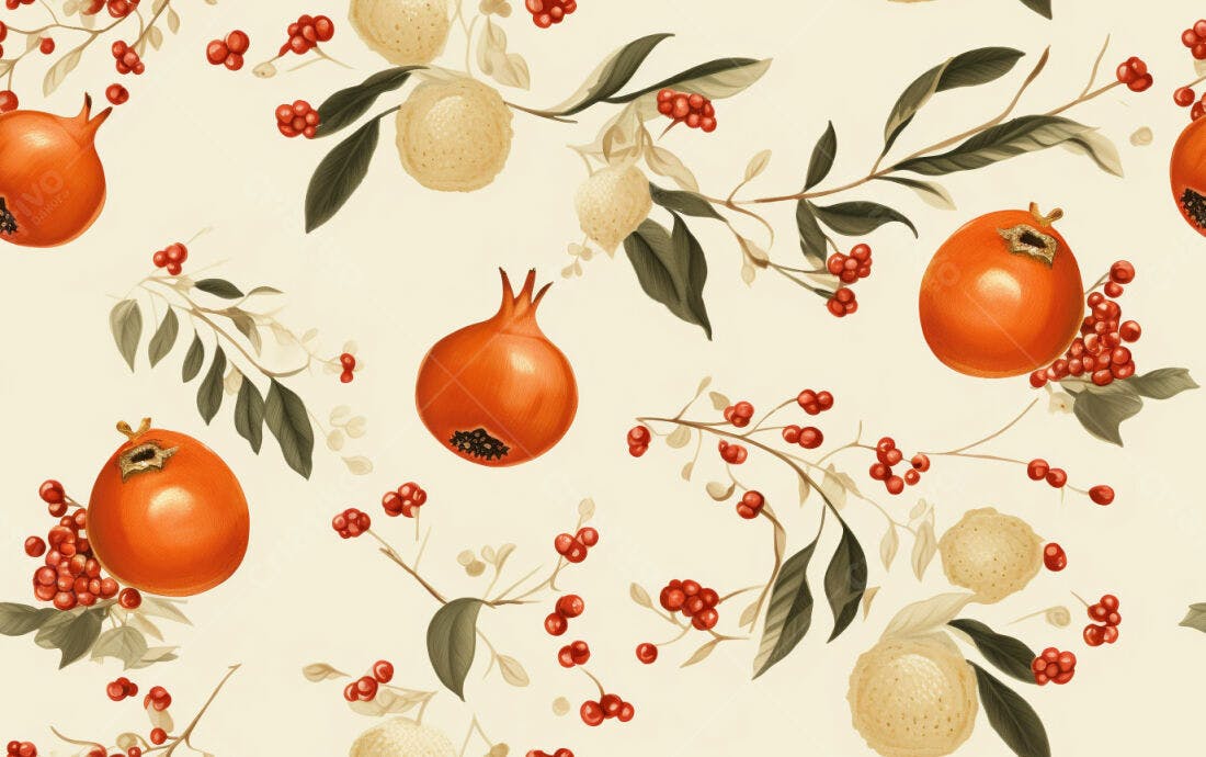 Textura floral romã e folhas para papel de parede