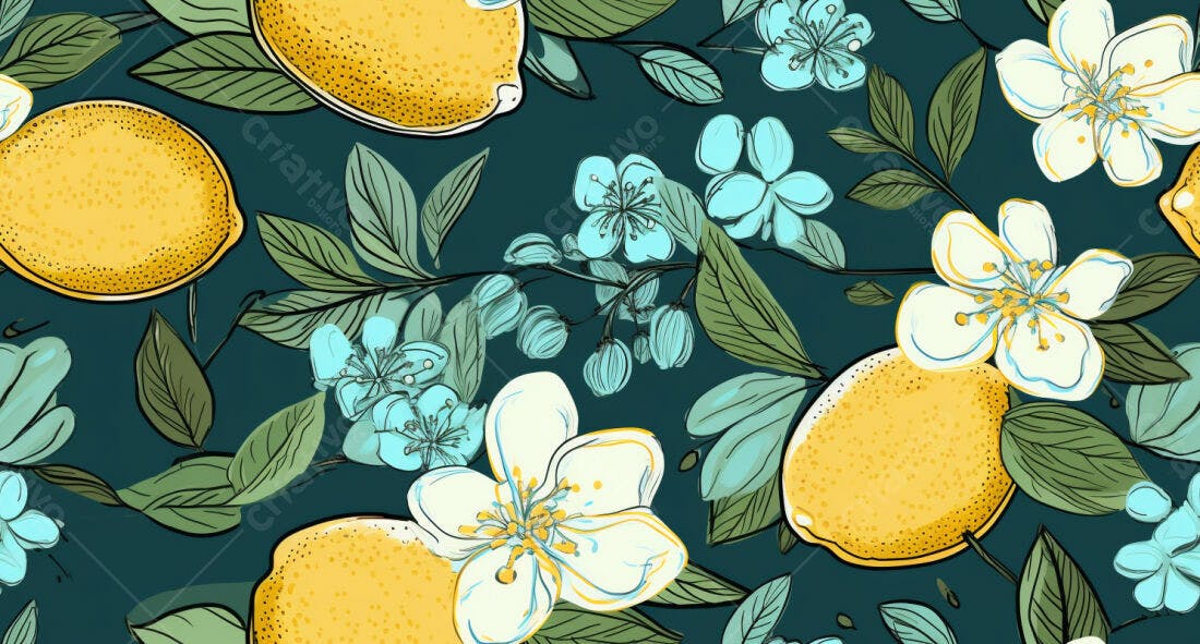Textura floral limão e flores para fundo