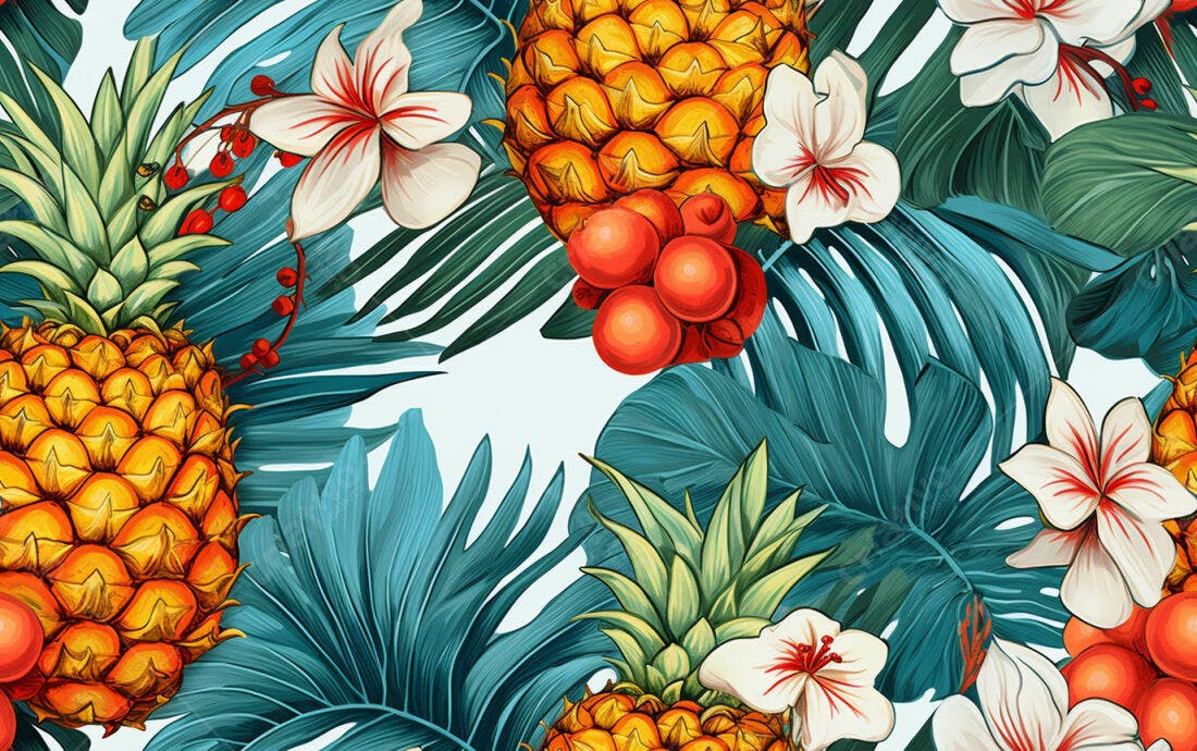 Textura Tropical Abacaxi e Flores para Fundo