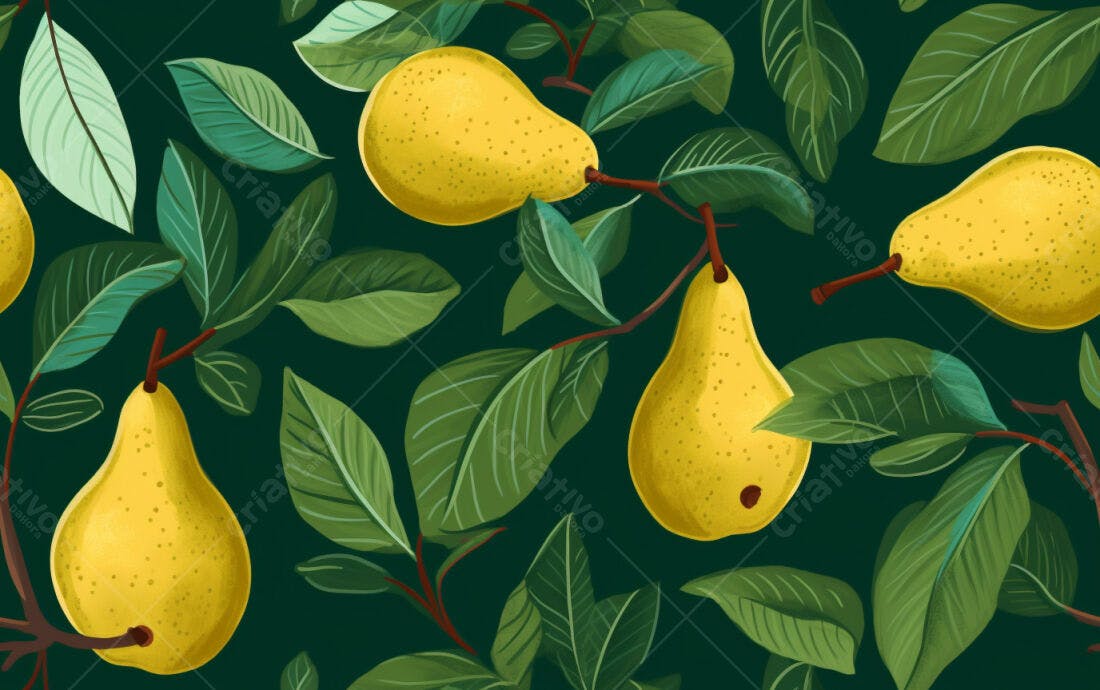 Textura Pera Amarela e Folhas para Fundo