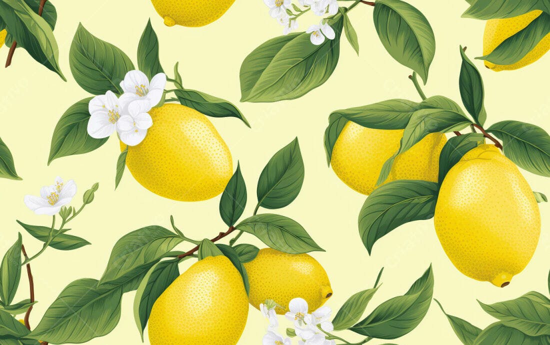 Textura Limão e Flores para Papel de Parede