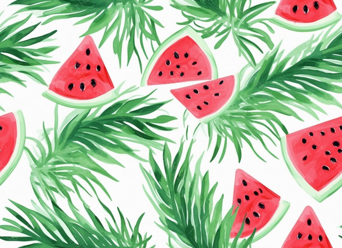 Textura melancia e folhas para fundo tropical