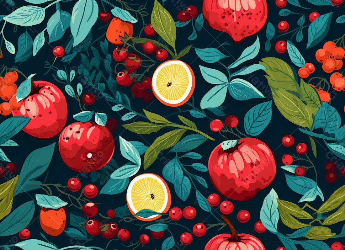 Textura Frutas Vermelhas e Folhas para Fundo