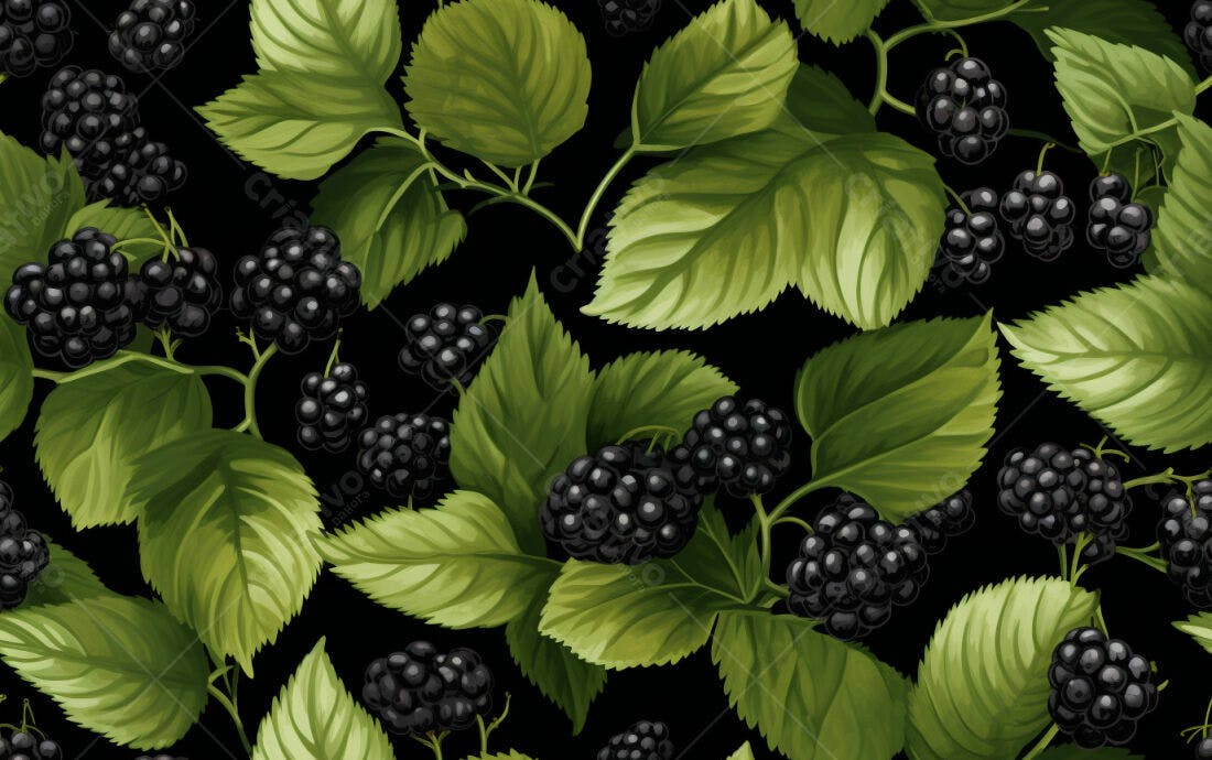 Textura Amoras e Folhas para Fundo