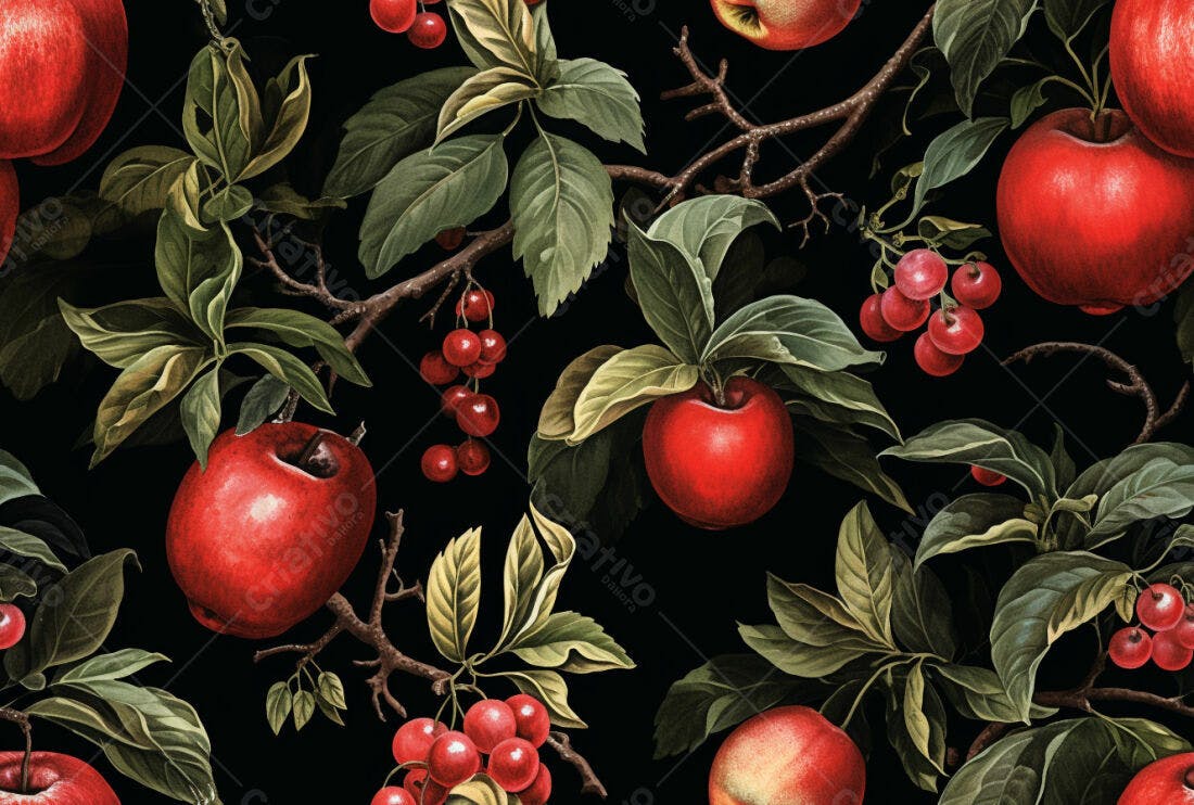 Textura Frutas Vermelhas e Folhas para Fundo