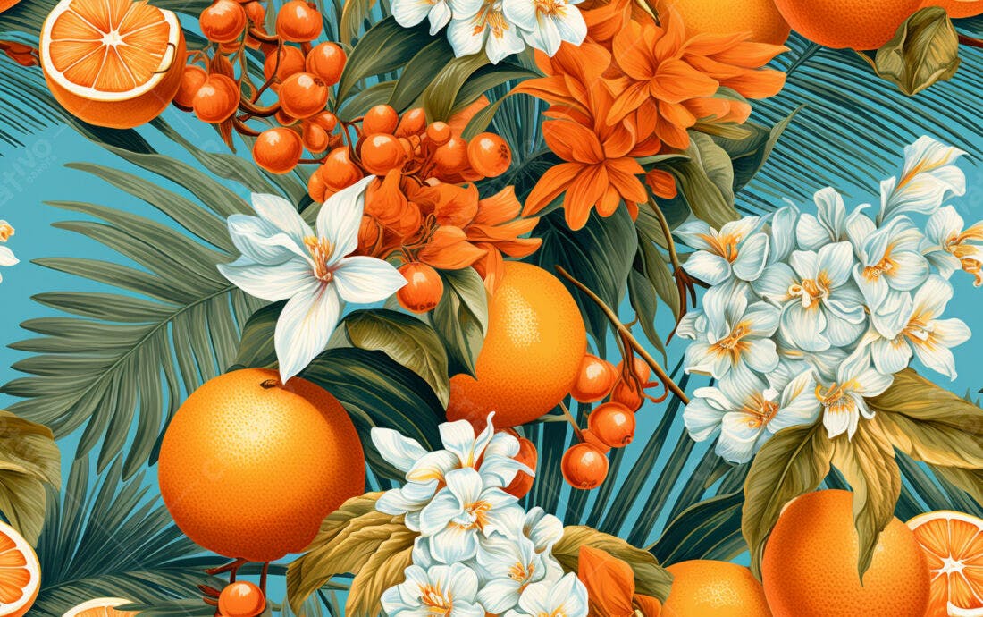 Textura floral tropical laranja e branco para fundo