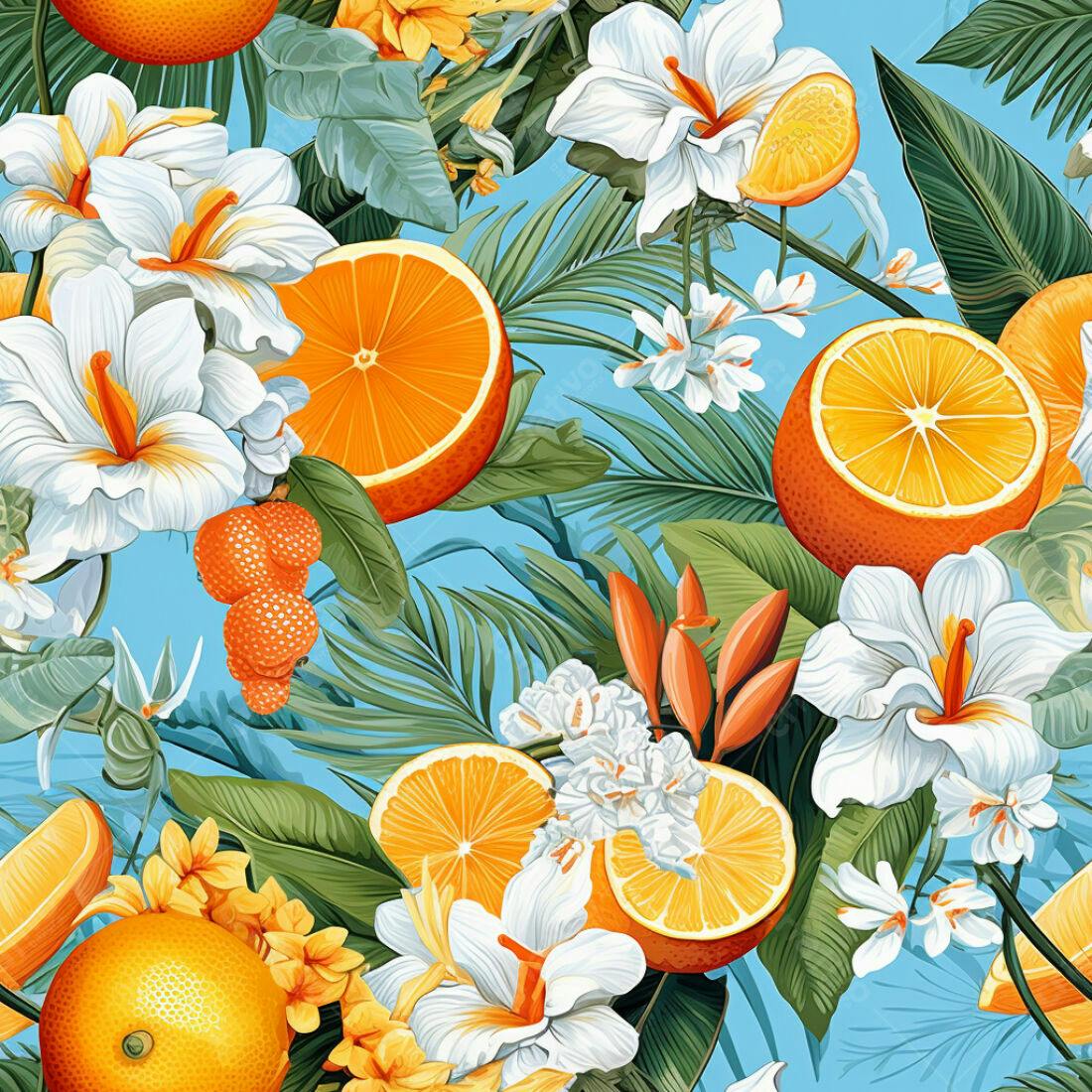 Textura floral tropical com laranjas para fundo