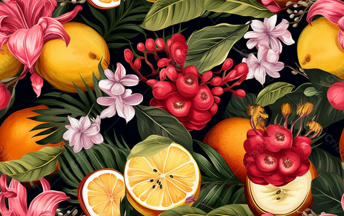 Textura floral tropical frutas para fundo