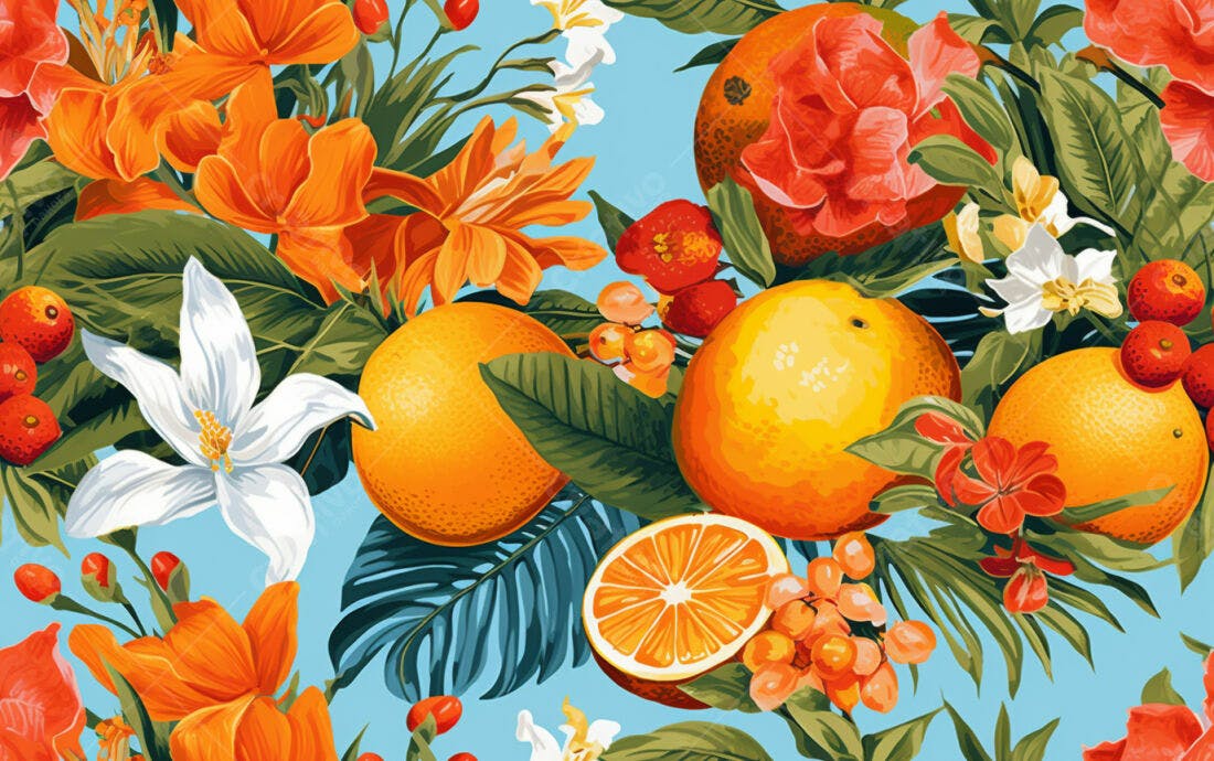 Textura Floral Tropical Laranjas para Fundo