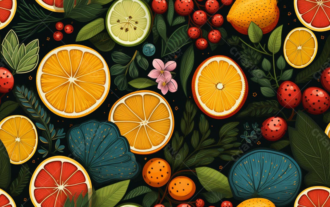 Textura Frutas Cítricas e Folhas para Fundo