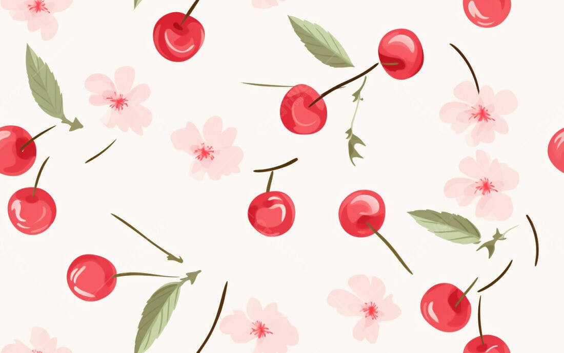 Textura Cerejas e Flores para Fundo