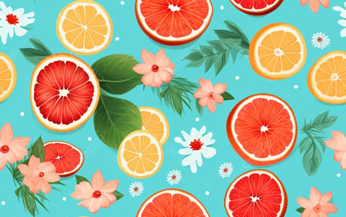 Textura Frutas Cítricas e Flores para Fundo