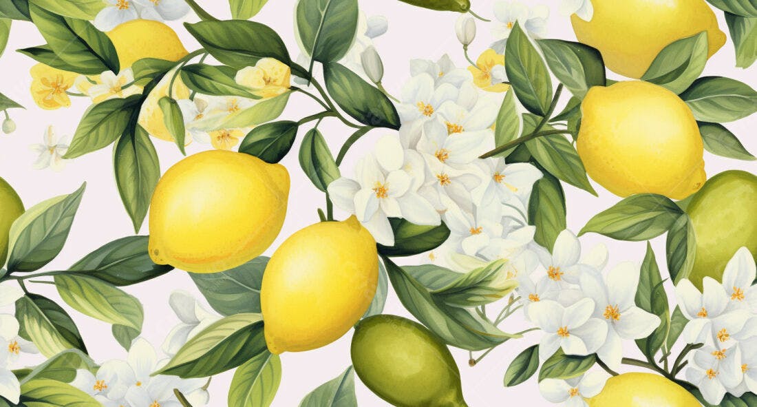 Textura Limão e Flores para Papel de Parede
