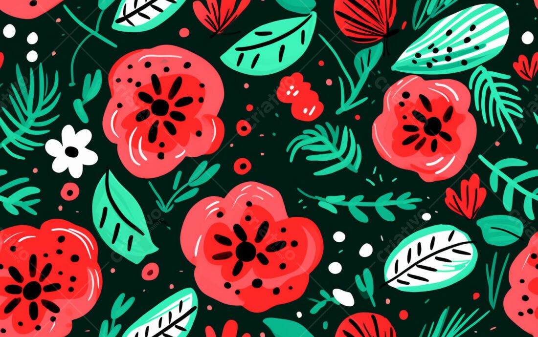 Textura Floral Vermelha e Verde para Fundo