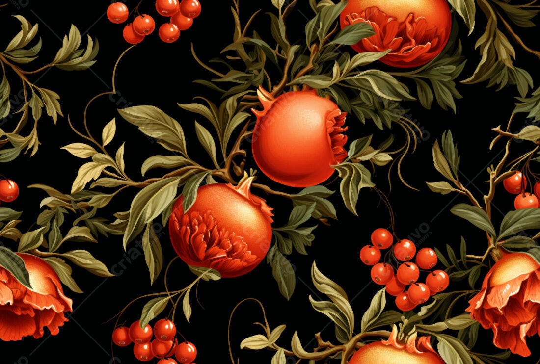 Textura Romã e Frutas Vermelhas para Papel de Parede