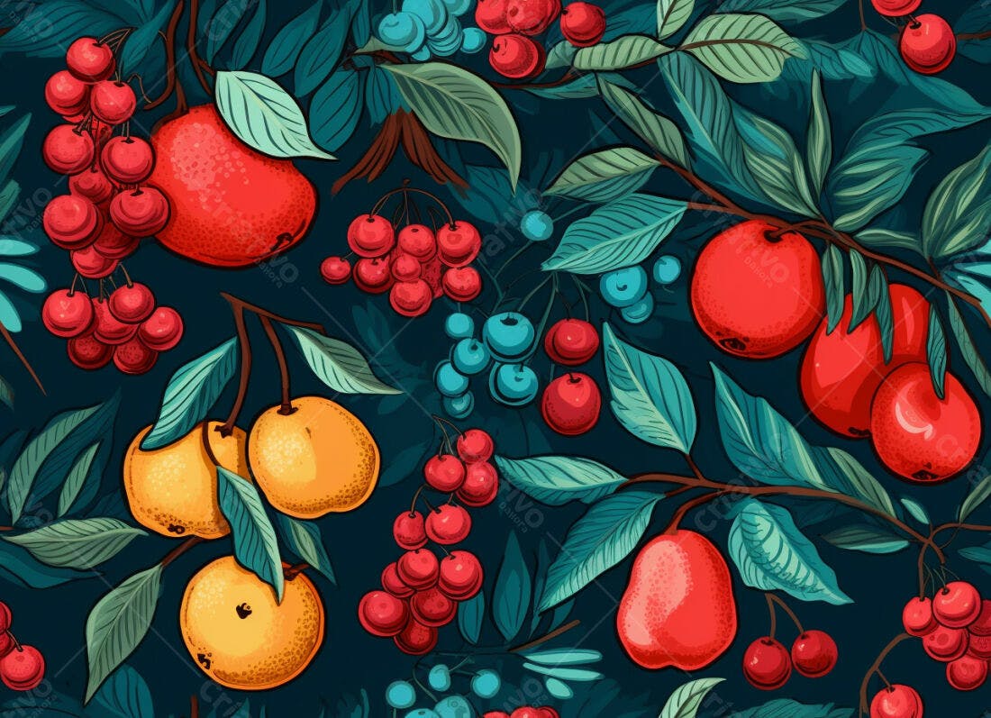 Textura Frutas Vermelhas e Amarelas para Fundo