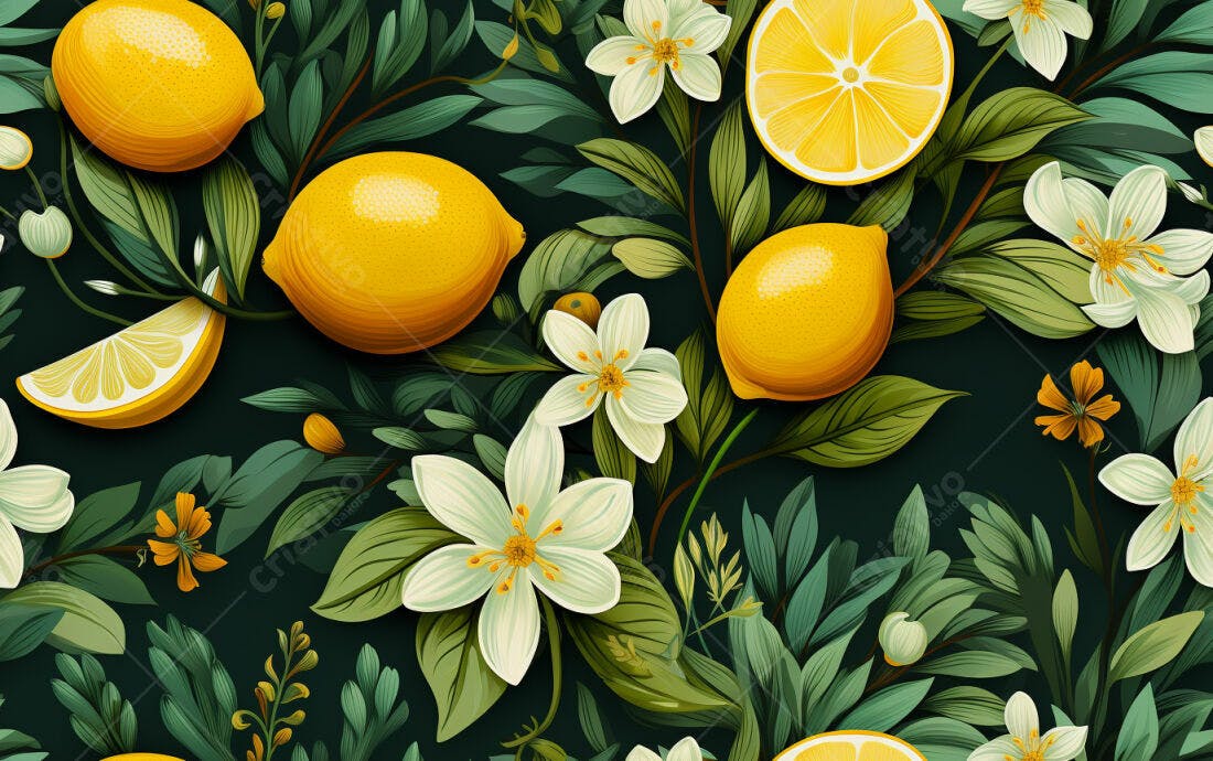 Textura Limão e Flores para Fundo