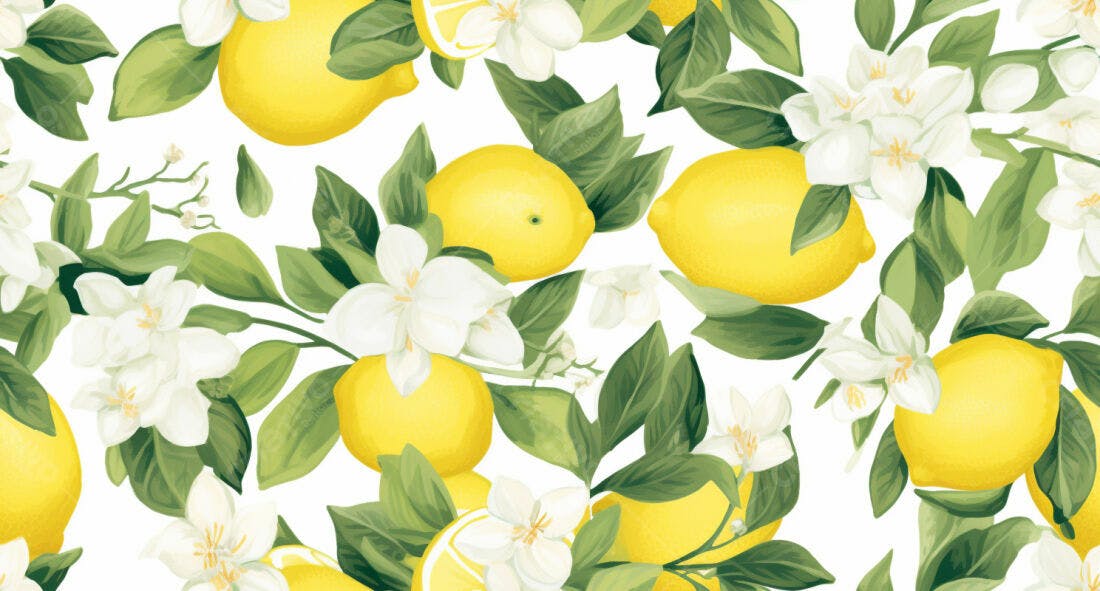 Textura Limão e Flores para Papel de Parede