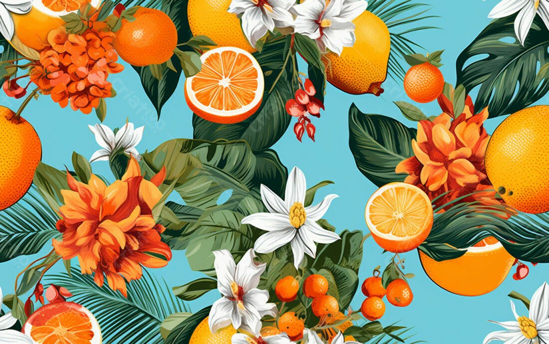 Textura floral tropical frutas cítricas para papel de parede