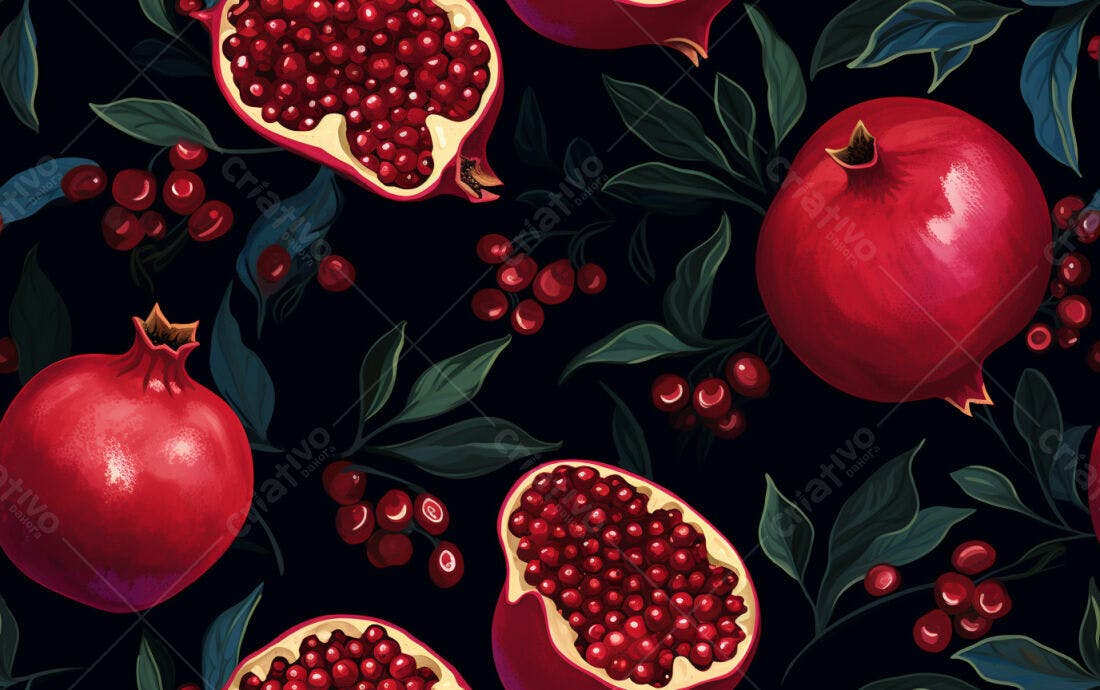 Textura Romã e Folhas para Fundo