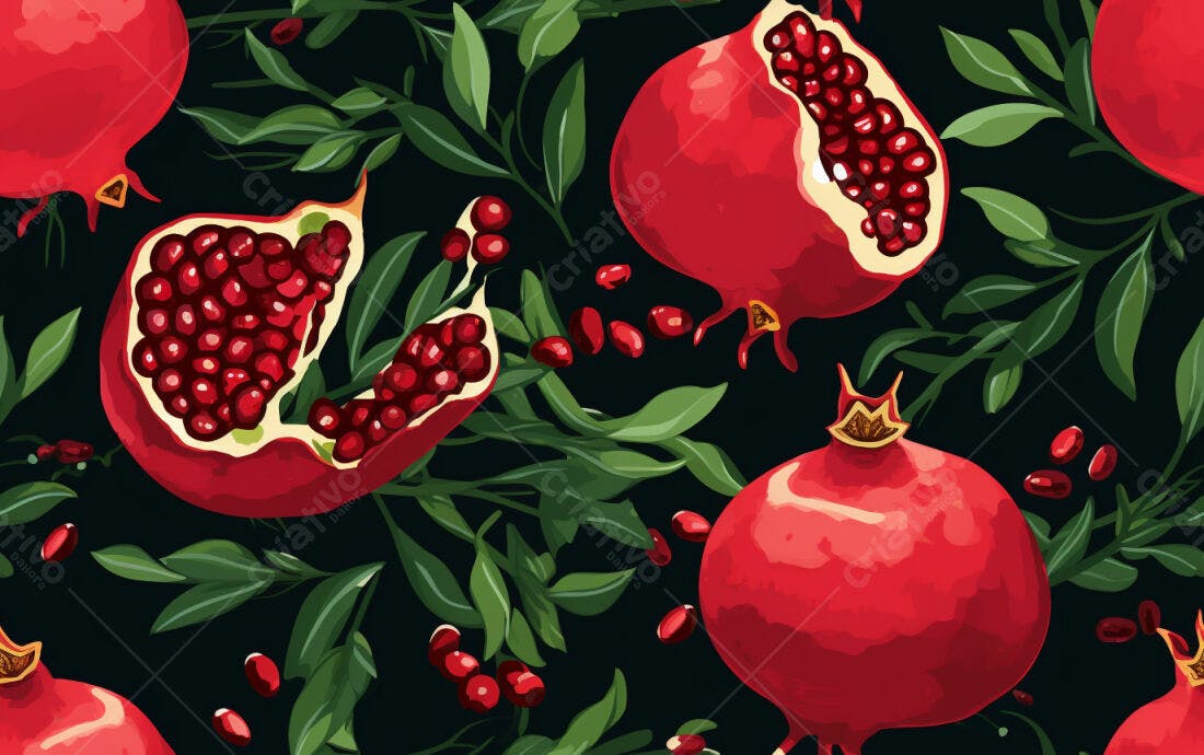 Textura Romã e Folhas para Fundo