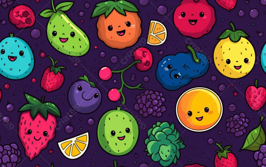 Textura Frutas Kawaii para Fundo
