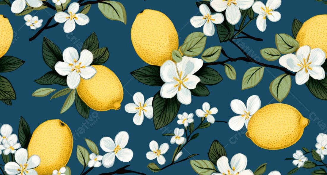 Textura Limão e Flores para Papel de Parede