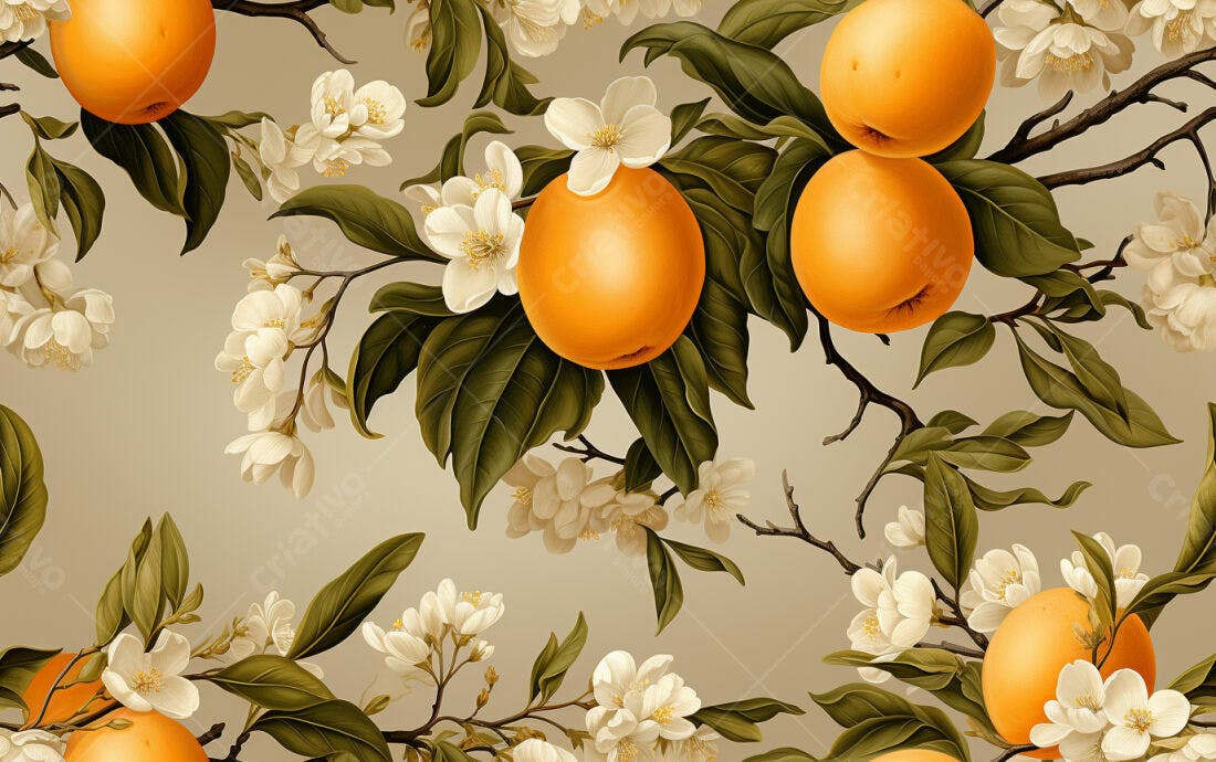 Textura Frutas Cítricas e Flores para Papel de Parede
