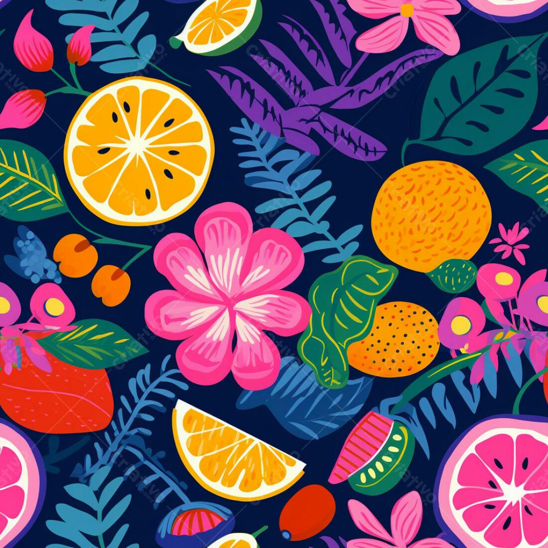 Textura Frutas Tropicais e Flores para Fundo