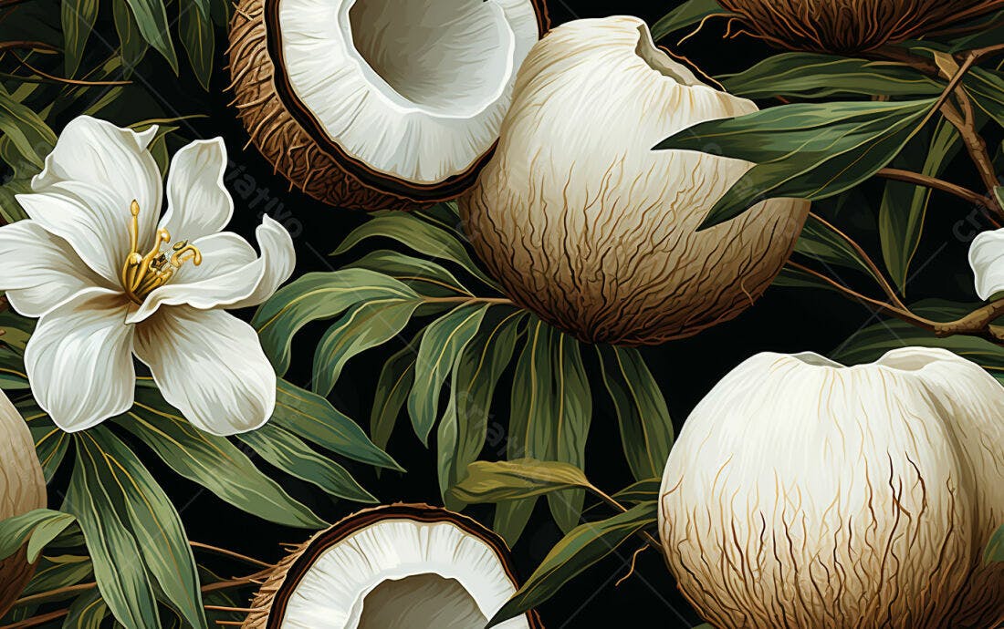 Textura Coco e Flores para Fundo Tropical