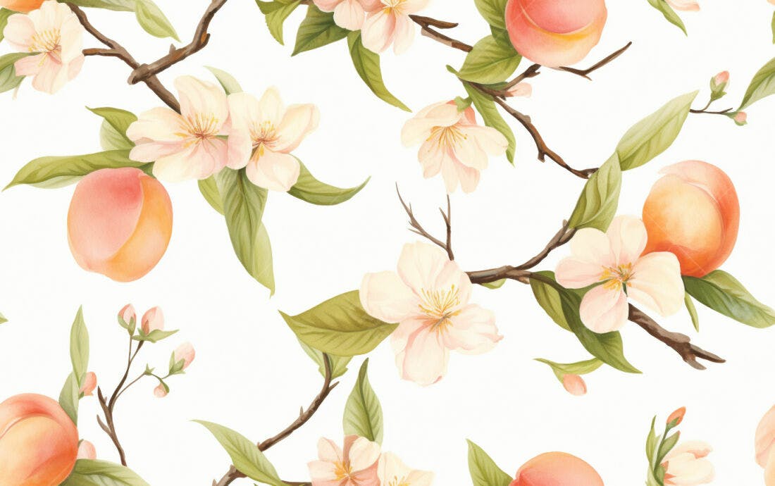 Textura Floral Pêssego e Flores para Papel de Parede