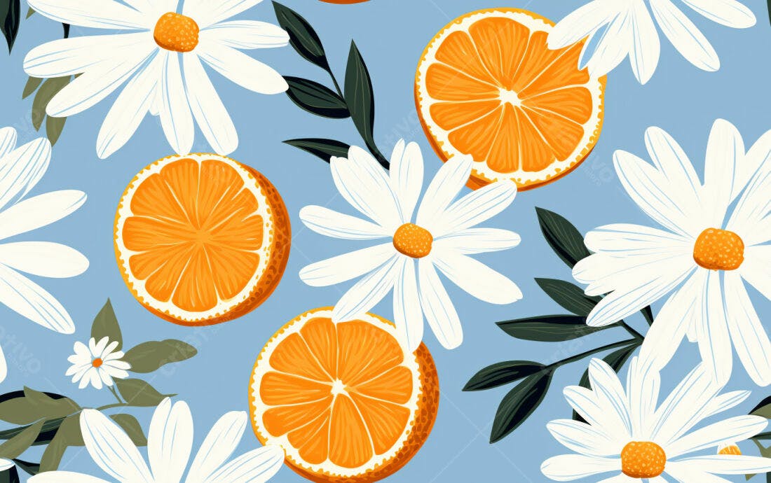 Textura floral com laranjas e margaridas para fundo