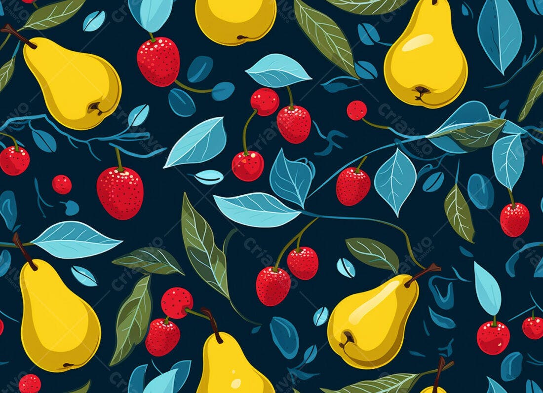 Textura Frutas Vermelhas e Peras Amarelas para Fundo