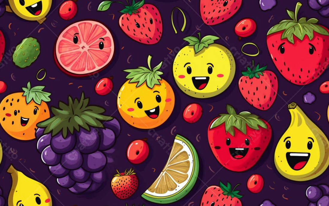 Textura Frutas Kawaii para Fundo