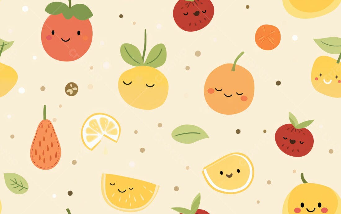 Textura Frutas Kawaii para Fundo