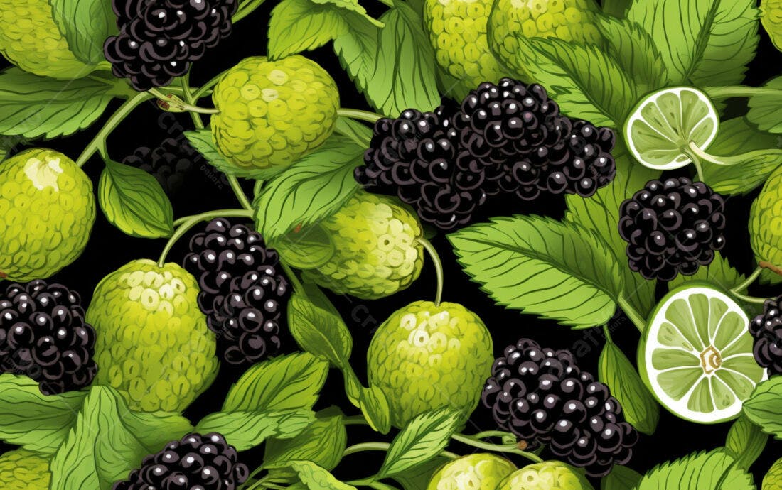 Textura Frutas Verdes e Amoras Pretas para Fundo