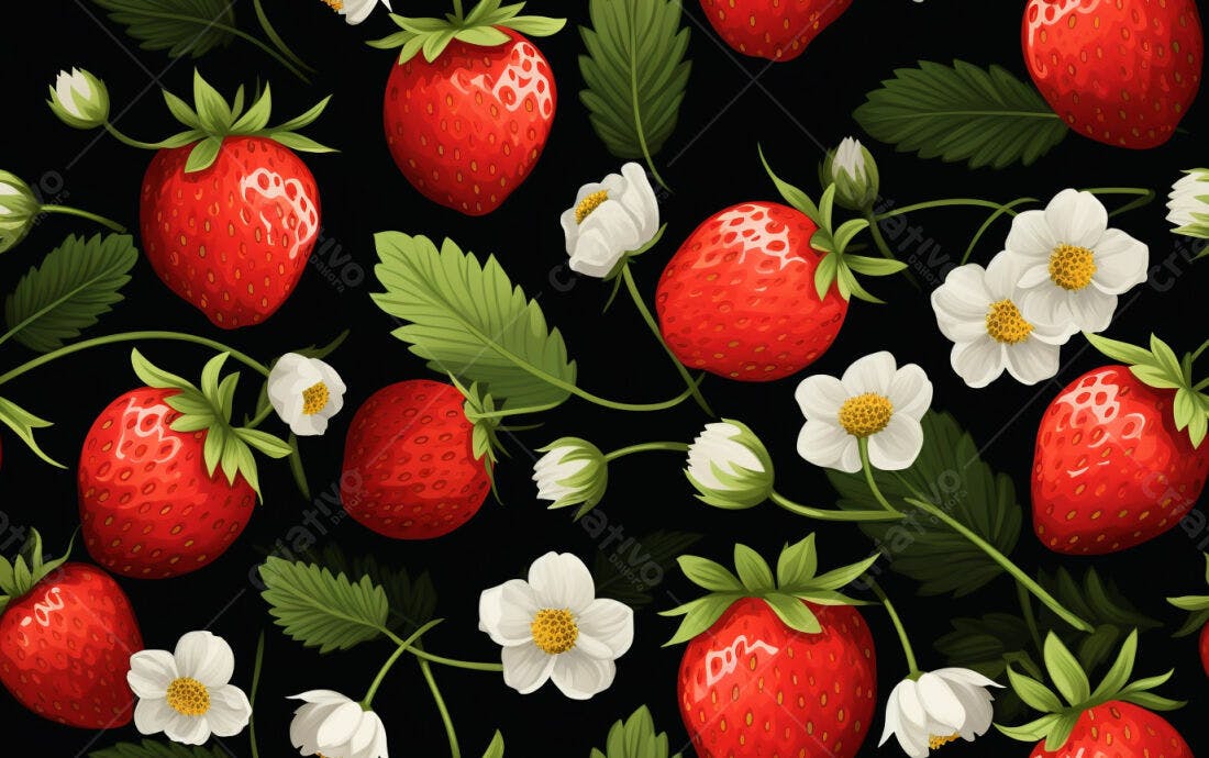 Textura Morango e Flores para Fundo