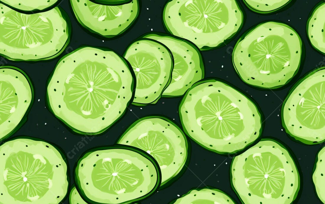 Textura Fatias de Pepino para Fundo Verde