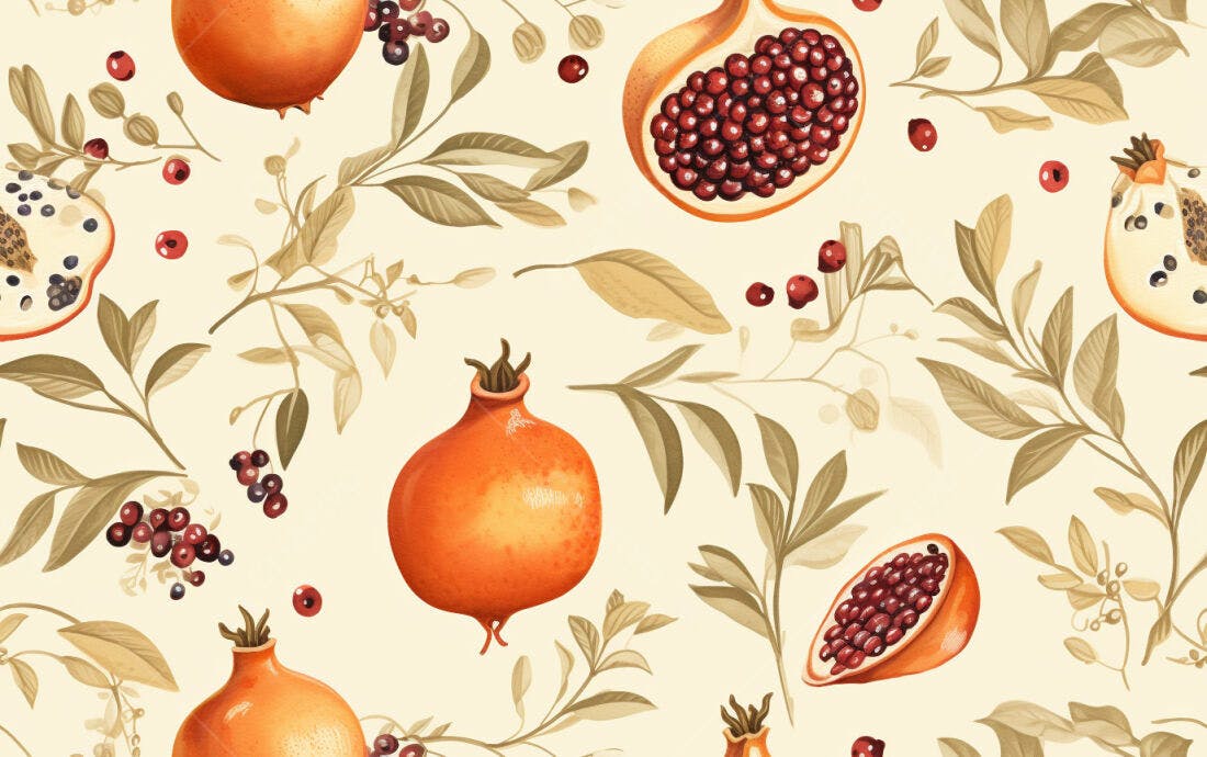 Textura Romã e Folhas para Papel de Parede
