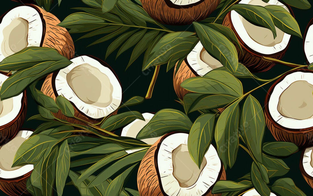 Textura Coco e Folhas Tropicais para Fundo