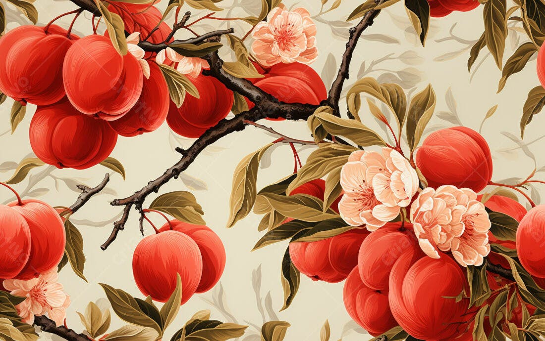 Textura frutas vermelhas e flores para papel de parede
