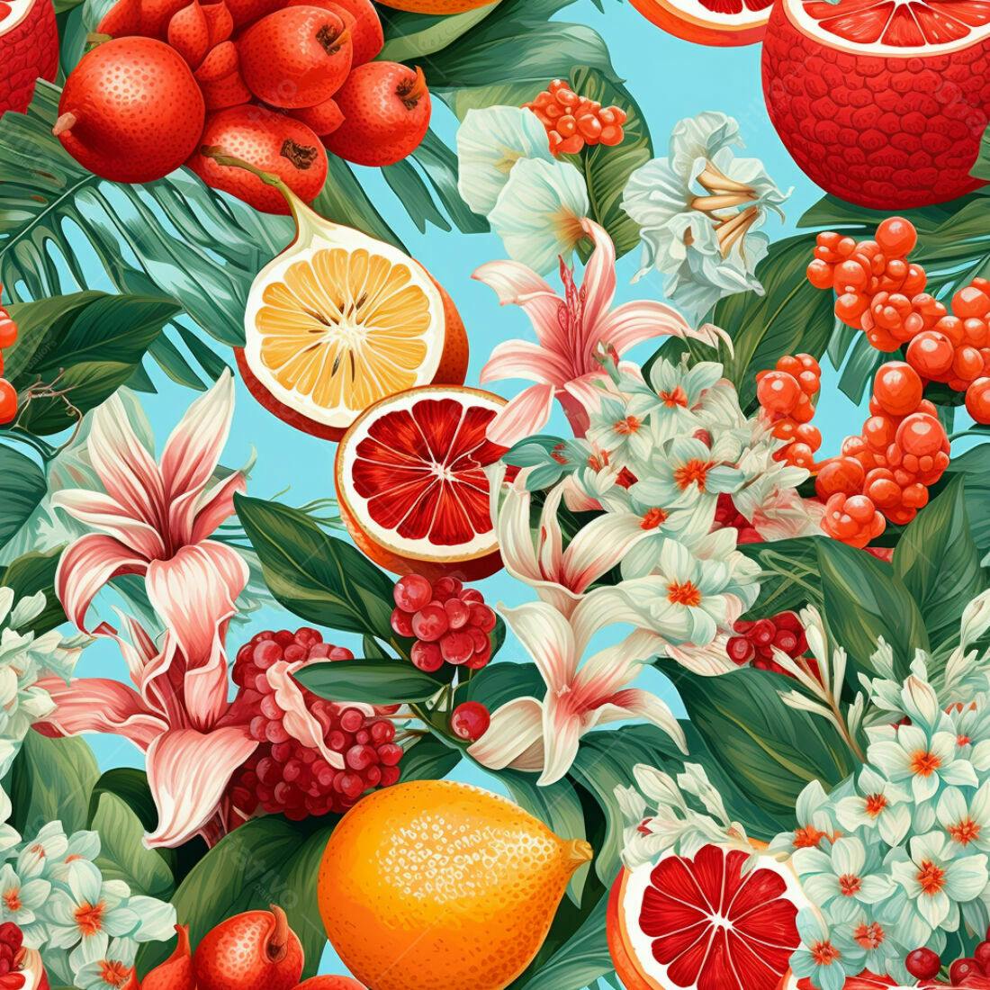 Textura floral tropical frutas para fundo