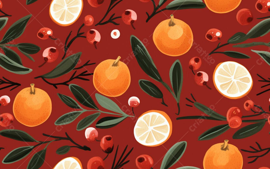 Textura Natalina Frutas e Folhas para Fundo
