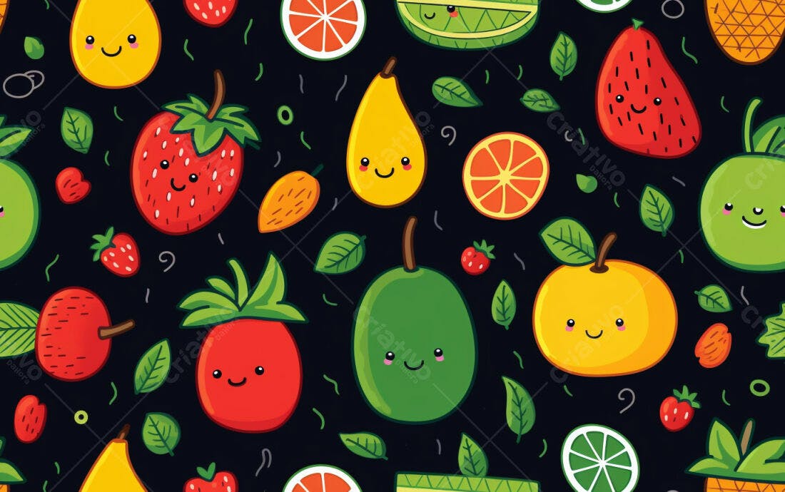 Textura Frutas Kawaii para Fundo