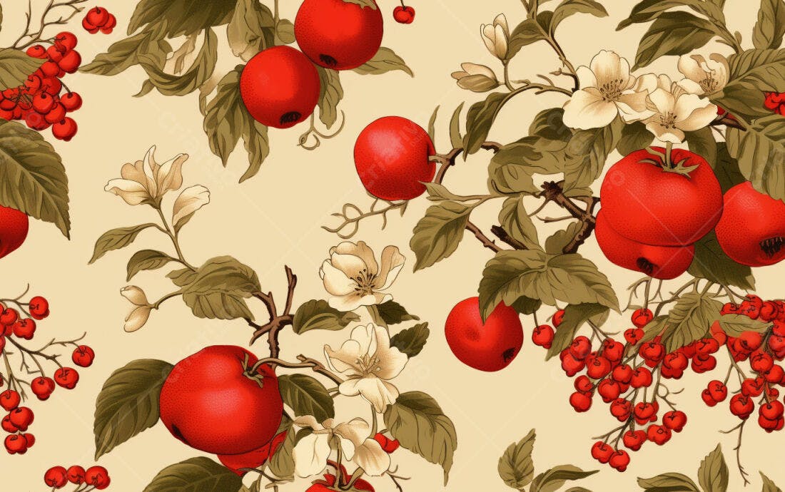 Textura floral maçãs e flores para papel de parede