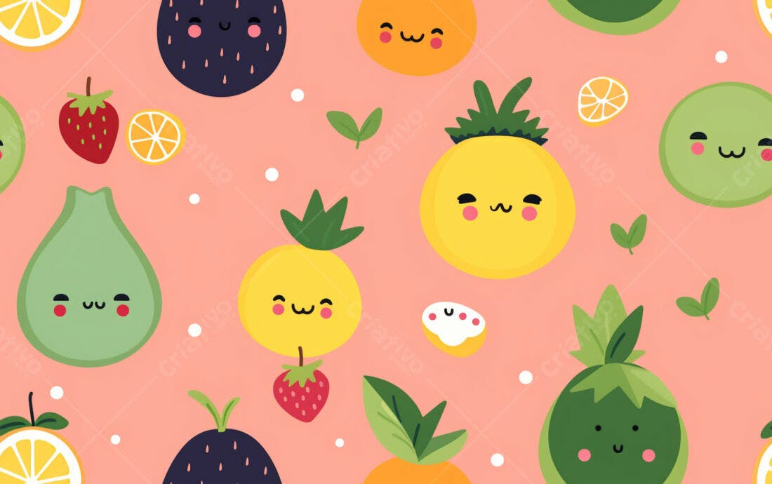Textura Frutas Kawaii para Fundo