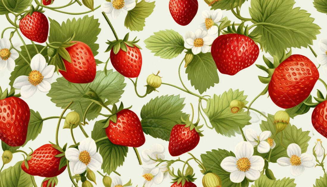 Textura Morango e Flores para Papel de Parede