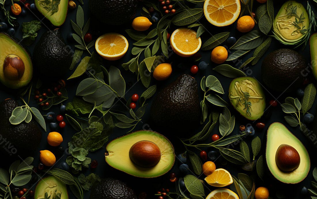 Textura Frutas e Folhas Escuras para Fundo